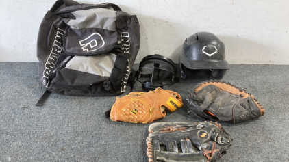 Baseball Back Pack-(3) Mitts- Helmet- and Mask