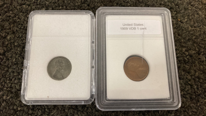 1943 US WWII Steel Penny & 1909 Key Date Lincoln Wheat Penny