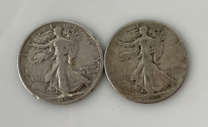 1933 and 1945 Walking Liberty Silver Half Dollars
