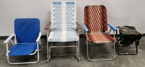 Hunting Chair & (3) Vintage Lawn Chairs