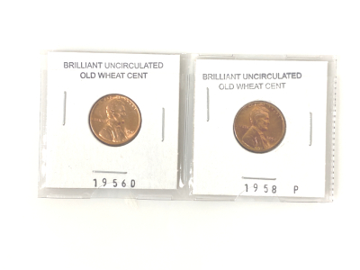 1956-D and 1958-P Brilliant Uncirculated Old Wheat Penny
