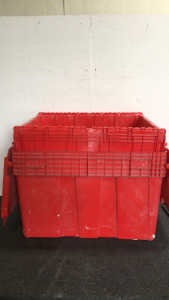 (2) Large Red Totes With Various Wire Strips