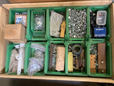 Pallet of Various Building Supplies and Hardware: Bolts, 5 Hex Cap Screws, Fasteners, Hand Tools, Nuts, Washers, Screws, Plus More. Lot # 2