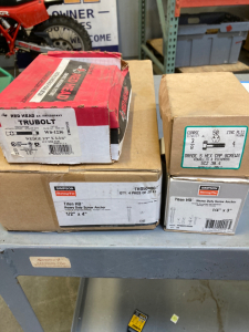Trubolt Wedge WS-1236, Case of Titan HD 1/2&rdquo;x4 Screw Anchor, Titan HD Heavy Duty Screw Anchor 1/4x3&rdquo;, 3/8 5 Hex Cap Screws Lot # 54