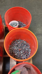 (2) 5-Gallon Home Depot Buckets 1/2 Full of 1/2”x 1-1/4”Nuts And Bolts Lot # 70