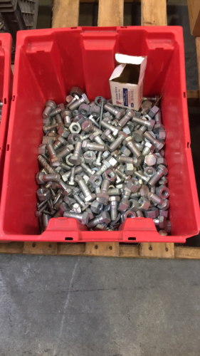 (1) 16” x 20” Plastic Bin Of 3/4” x 2-1/2” Nuts And Bolts Lot # 80