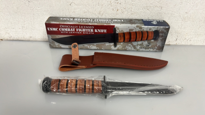 Officially Licensed Commemorative USMC Combat Knife and Sheath (7" Blade)