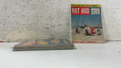 (9) Issues of Hot Rod Magazine from 1950s Sealed in Bag with Board