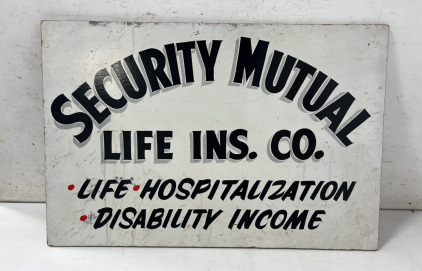 36" W x 24" H Wooden Security Mutual Life Insurance Company Sign