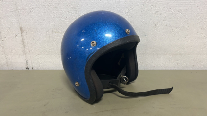 Vintage 3/4 Blue Metal Flake Motorcycle Helmet