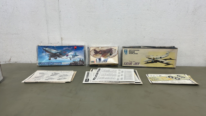 (3) Vintage Complete Model Plane Kits and Assorted Model Kit Instructions