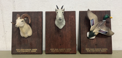 (3) Vintage Wildlife Advertising Plaques