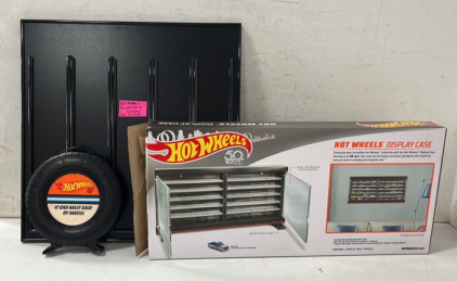 Hot Wheels 12 Car Rally Carrying Case, Hot Wheels 50 Car Display Case, and Hot Wheels 50 Car Blister Pack Display