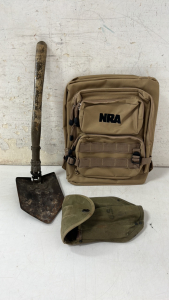 NRA Backpack and Military Trench Shovel with Canvas Cover