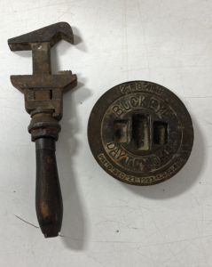 Antique Claw Wrench with Wood Handle and Antique Buck Eye 2" Fuel/Oil Cap