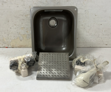 7" H x 15" D x 12.75" W RV Sink with Faucet & Shower Head and Nitto Denko 8"x8" Shower Head