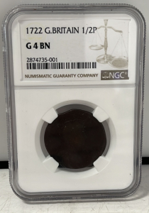 Early American Colonial Copper 1/2 Penny, NGC Graded