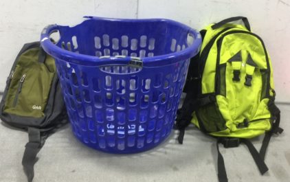 (2) Outdoor Backpacks and Laundry Hamper