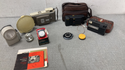 Vintage Polaroid and Kodak Cameras with Accessories