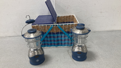GE LED Lanterns And Picnic Basket