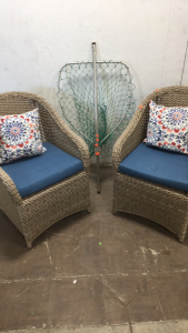 (2) Matching Lawn Chairs + Fishing Net