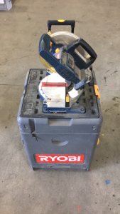 (1) Ryobi 18v cordless 8-1/4” Miter saw With Tool Box Stand