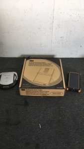 (1) Tough Tested Solar Charger (1) Memorex Vintage Portable Cd Player (1) 3M Desktop Documents Holder