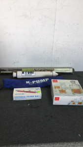 (1) K-Pump Air Mattress/Raft Pump (1) Universal Charge Bar (1) Bormioli Rocco Whisky Set (1) DuPont Weed Barrier Roll