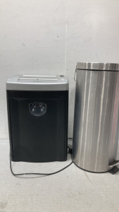 Fellowes Paper Shredder And a Metal Trash Can