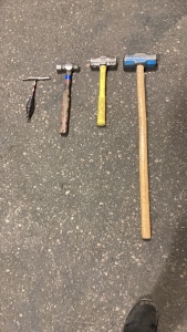 Two sledgehammers ,ball ping hammer and slag hammer