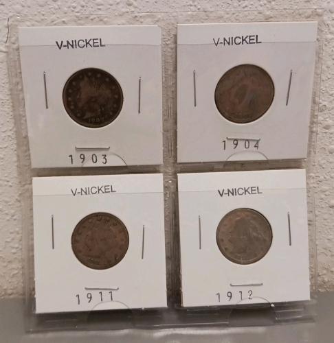 Set of (4) Various Year V-Nickels