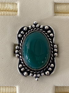 Size 6 German Silver Green Onyx