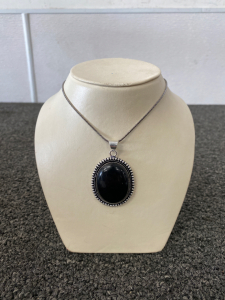 German Silver Black Onyx Pendant Necklace