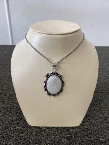 German Silver Rainbow Moon Stone Pendant Necklace