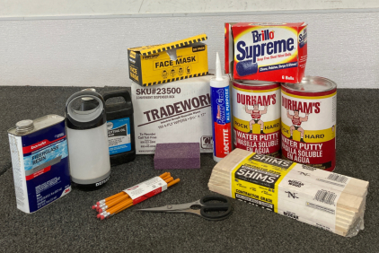 Water Putty, Wood Shims, Disposable Wipes, And More