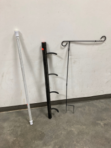 Horseshoe Coat Rack, Yard Flag Stand, And Shower Curtain Rod