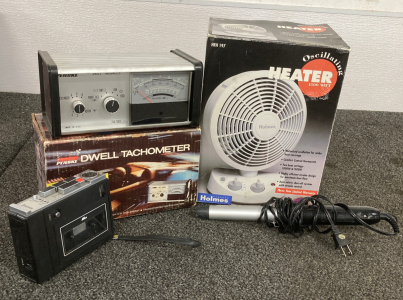 Holmes Heater, Penske Dwell Tachometer, Tape Recorder, And Hair Curler