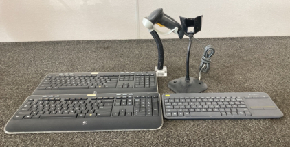 Logitech Keyboards, Hand Scanner, And Stands