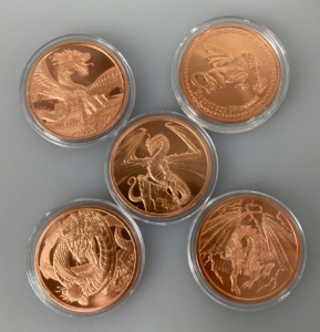 Set of 5 Dragon Copper Coins