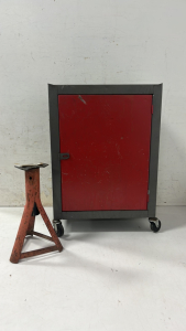 Jack Stand and 19.5" W x 11" D x 28" H Metal Cabinet on Wheels