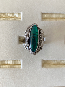 Hopi Indian Ramona Silver Ring with Green Opal Stone Size 6