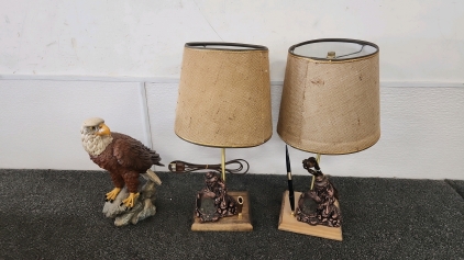 Gold Miner Lamps x (2) & Eagle Statue Decor