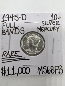 1945-D MS68FB RARE FULL BANDS MERCURY DIME