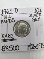 1961-D MS68FB RARE SILVER ROOSEVELT DIME