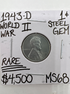 1943-D MS68 RARE WORLD WAR II STEEL PENNY