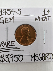 1954-S MS68RD RARE RED GEM WHEAT PENNY