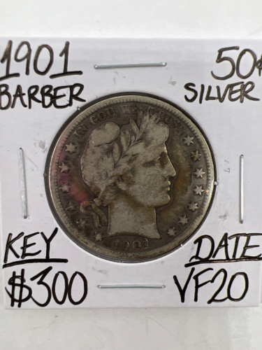 1901 VF20 KEY DATE BARBER SILVER HALF DOLLAR