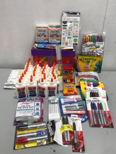 Various School and Art Supplies. Crayola, Sharpie, Elmers Glue + More