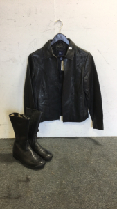 (1) Pair Of Zac First Gear Women’s Boots (1) Gap Leather Jacket