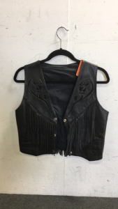 Vintage Rose And Tassles Womens Leather Riding Vest